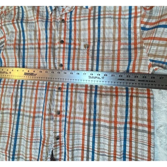 Phat Farm Mens Button Up Cotton Textured Multicolor Plaid Shirt XXL Short Sleeve - Picture 6 of 9